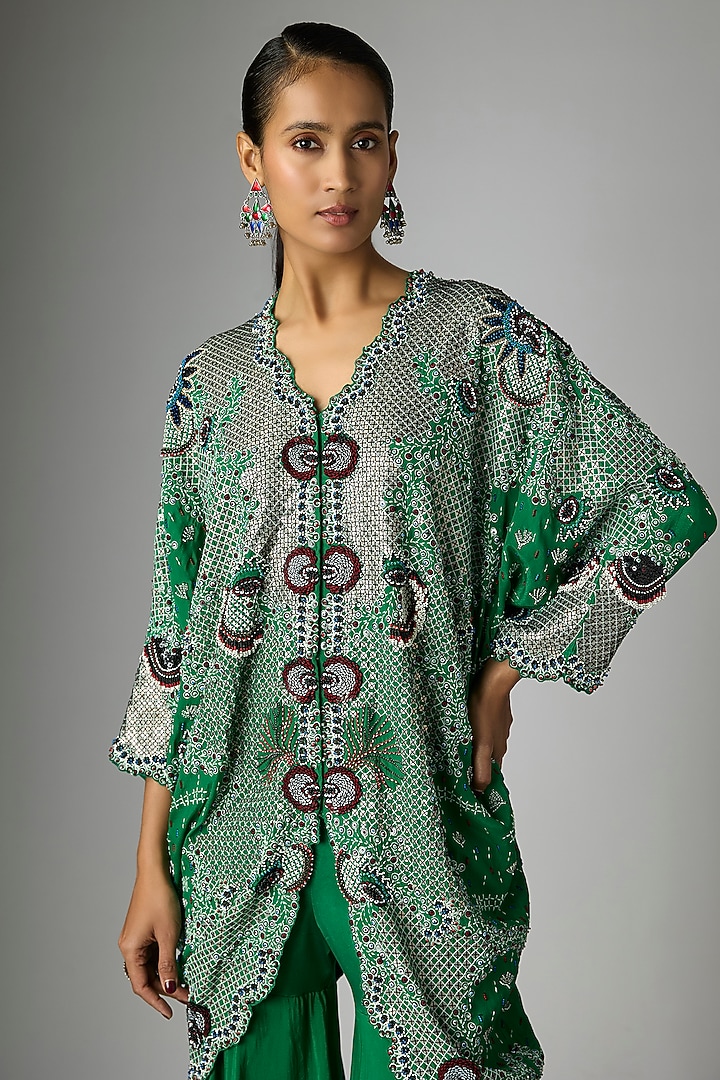 Emerald Green Crepe Hand Embroidered Gharara Set by Nupur Kanoi at Pernia's Pop Up Shop