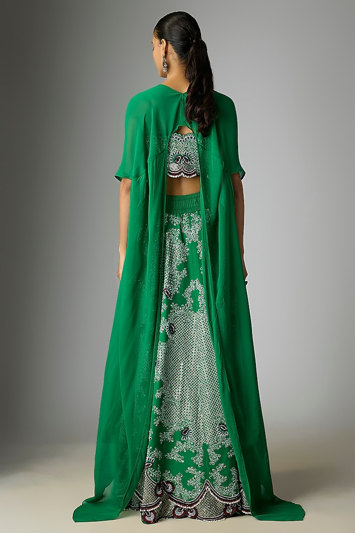Emerald Green Crepe Embroidered Skirt Set by Nupur Kanoi at Pernia's Pop Up Shop