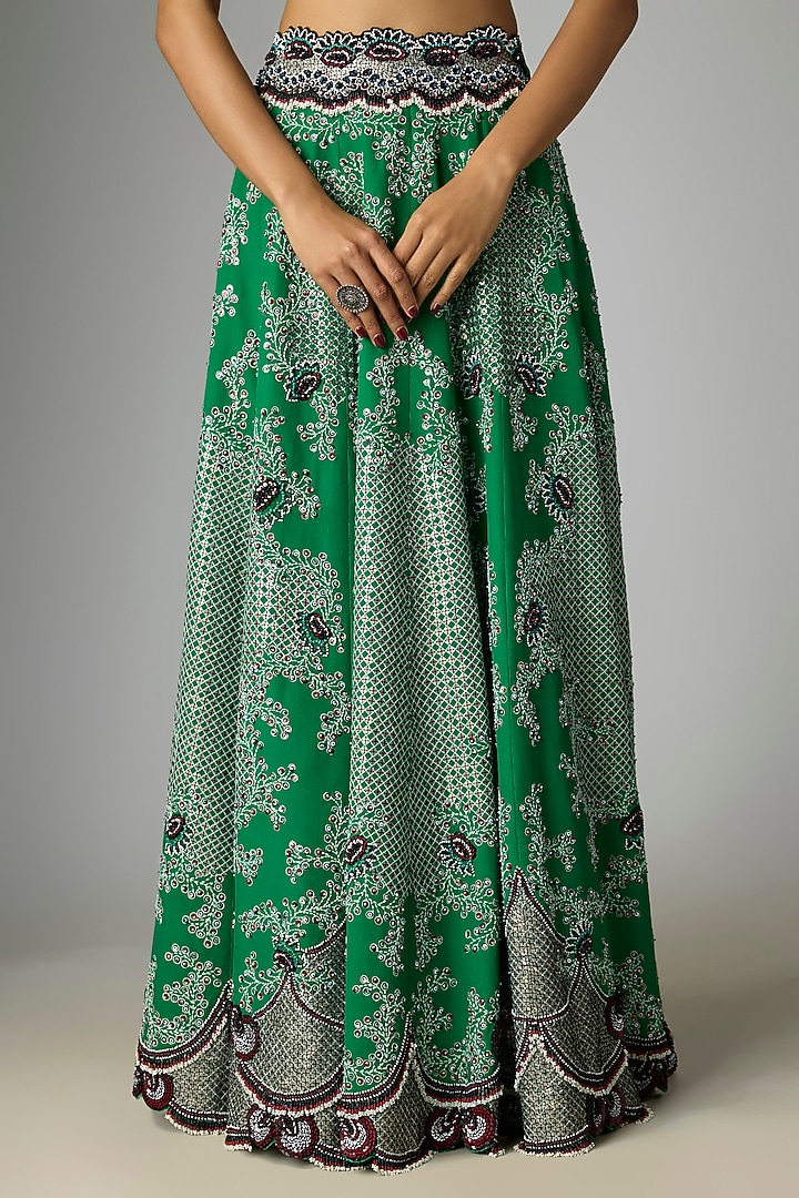 Emerald Green Crepe Embroidered Skirt Set by Nupur Kanoi at Pernia's Pop Up Shop