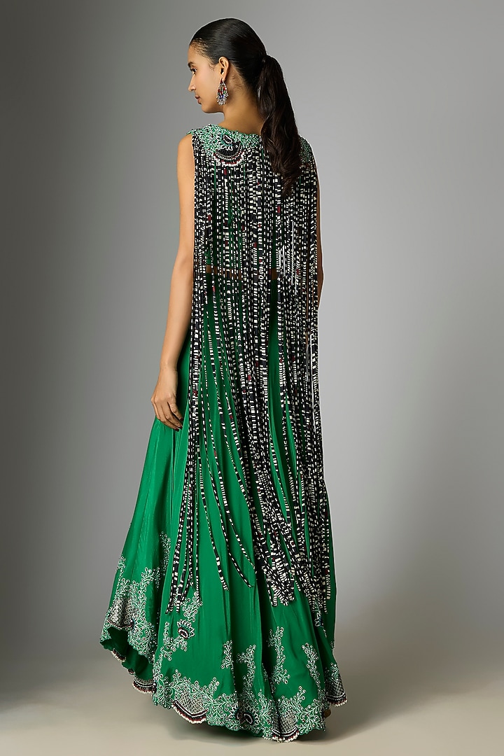 Emerald Green Crepe Hand Embroidered Bridal Sharara Set by Nupur Kanoi at Pernia's Pop Up Shop