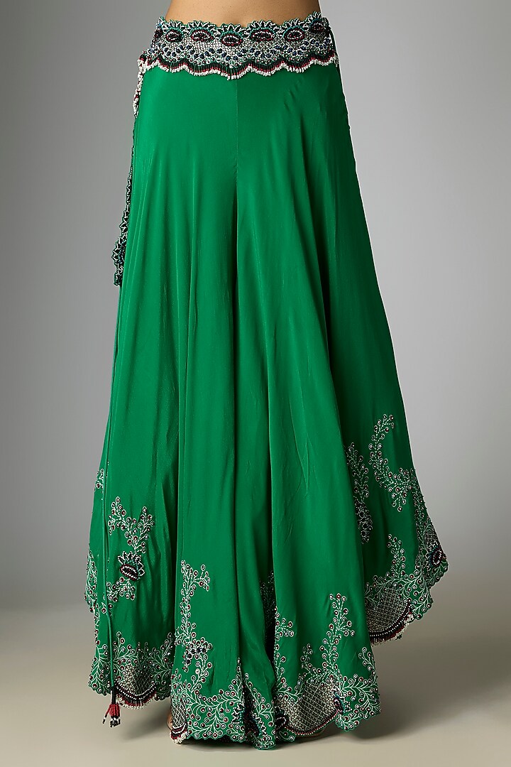Emerald Green Crepe Hand Embroidered Bridal Sharara Set by Nupur Kanoi at Pernia's Pop Up Shop