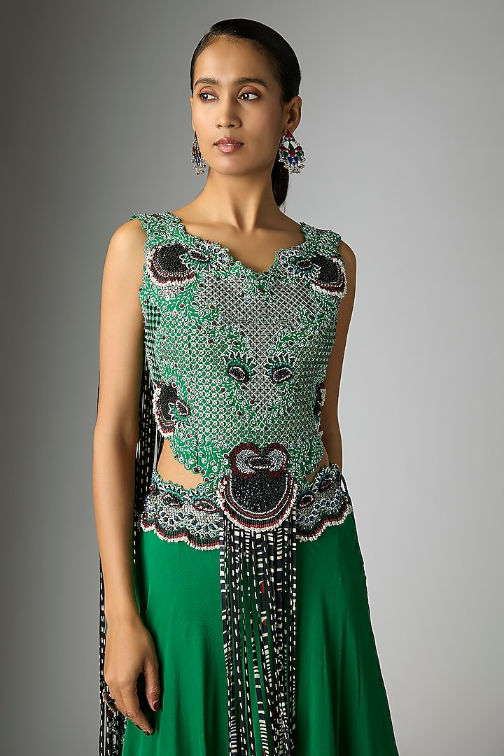 Emerald Green Crepe Hand Embroidered Bridal Sharara Set by Nupur Kanoi at Pernia's Pop Up Shop