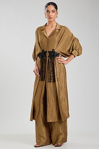 Dark Gold Banarasi Silk Co-Ord Set by Nupur Kanoi