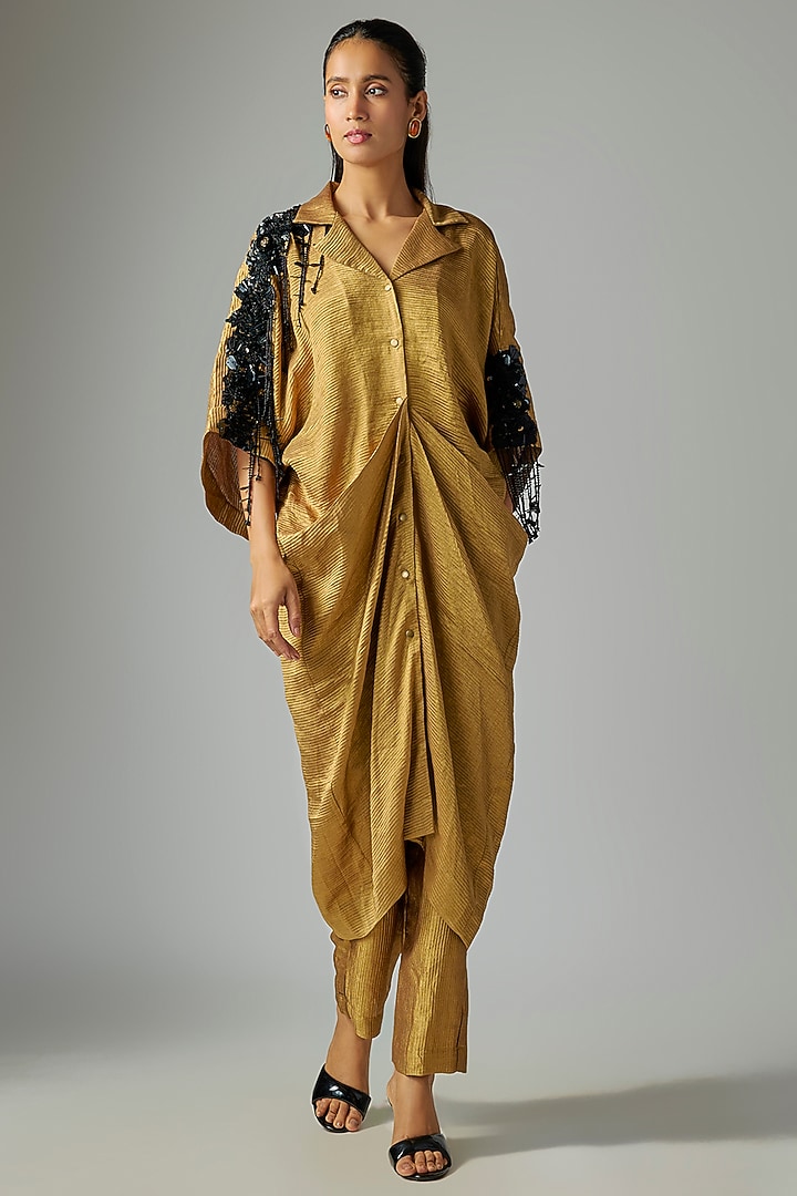 Dark Gold Banarasi Silk Tunic Set by Nupur Kanoi at Pernia's Pop Up Shop