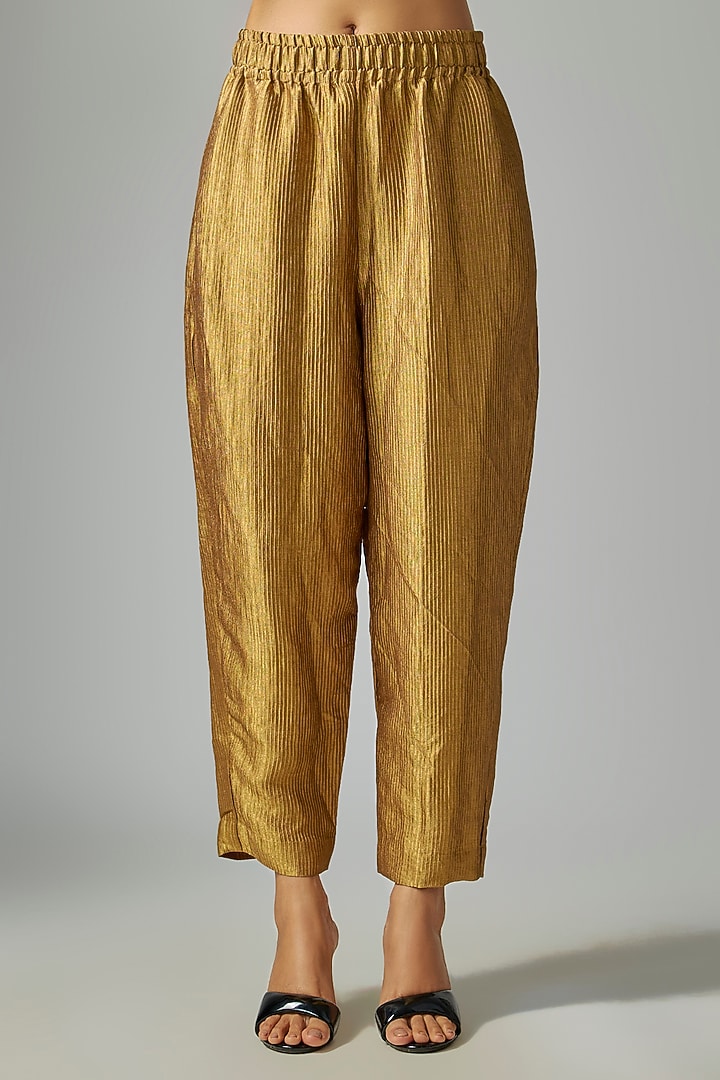 Dark Gold Banarasi Silk Tunic Set by Nupur Kanoi at Pernia's Pop Up Shop