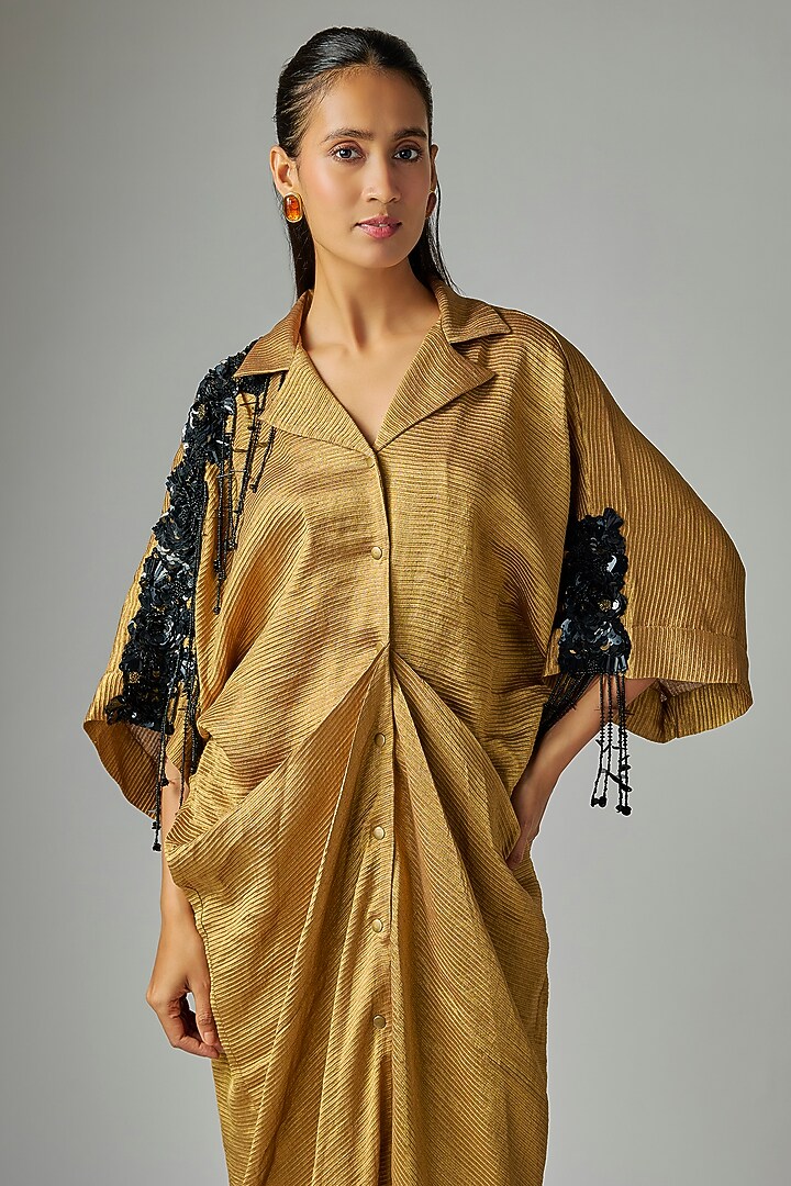 Dark Gold Banarasi Silk Tunic Set by Nupur Kanoi at Pernia's Pop Up Shop