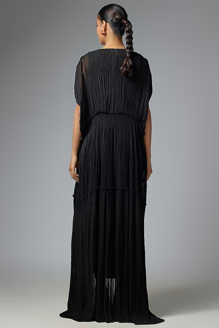 Black Crepe & Lycra Gathered Jacket Set by Nupur Kanoi at Pernia's Pop Up Shop