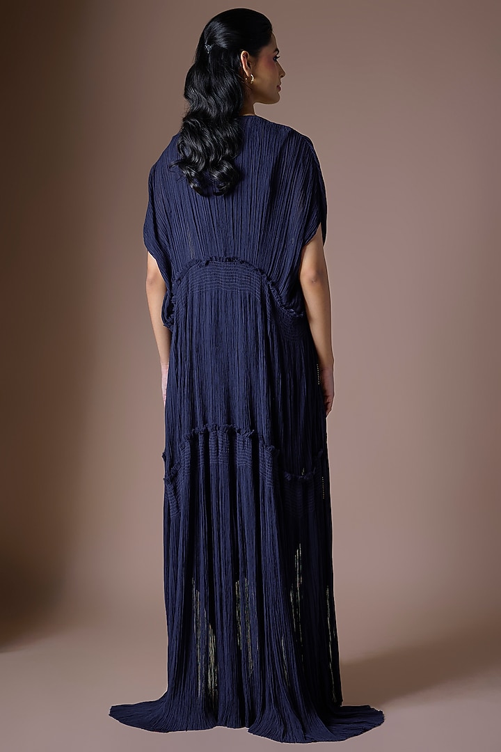 Navy Blue Crepe & Lycra Jacket Set by Nupur Kanoi at Pernia's Pop Up Shop