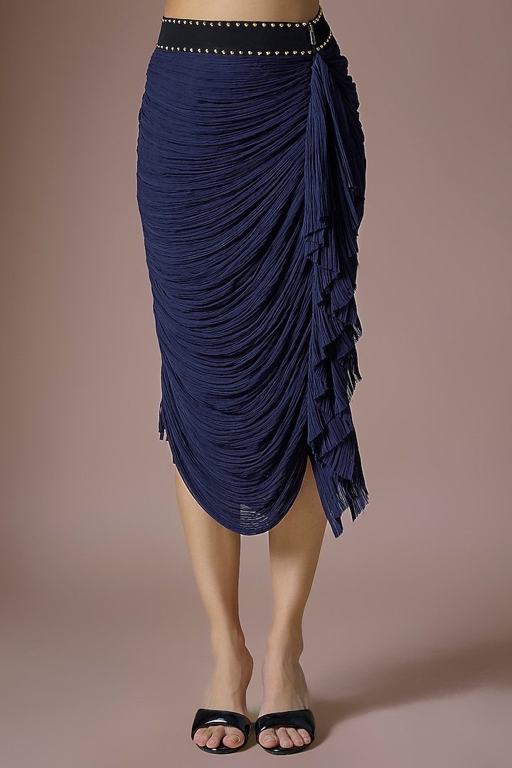 Navy Blue Crepe & Lycra Jacket Set by Nupur Kanoi at Pernia's Pop Up Shop