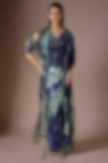 Navy Blue Organza Printed Jacket Set by Nupur Kanoi at Pernia's Pop Up Shop