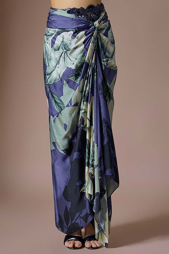 Navy Blue Organza Printed Jacket Set by Nupur Kanoi at Pernia's Pop Up Shop