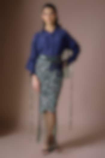 Navy Blue Crepe & Lycra Embroidered Skirt Set by Nupur Kanoi at Pernia's Pop Up Shop