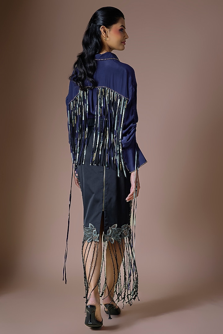 Navy Blue Crepe & Lycra Embroidered Skirt Set by Nupur Kanoi at Pernia's Pop Up Shop