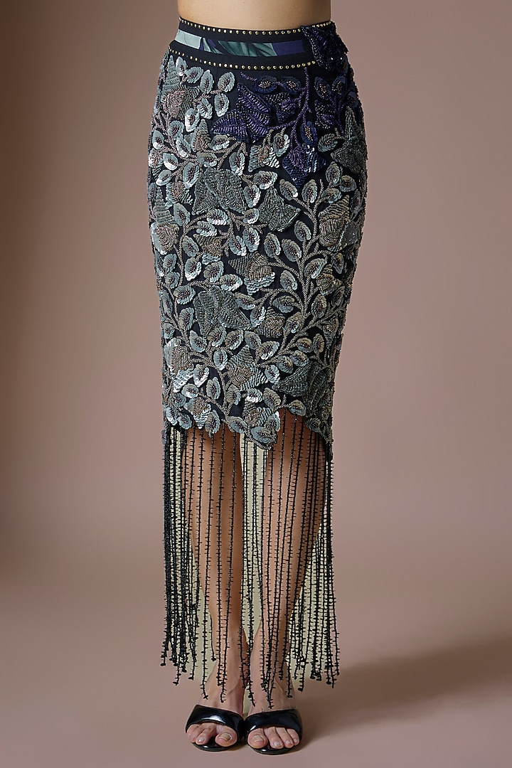 Navy Blue Crepe & Lycra Embroidered Skirt Set by Nupur Kanoi at Pernia's Pop Up Shop