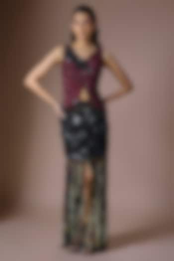 Black Crepe & Lycra Sequins Skirt Set by Nupur Kanoi at Pernia's Pop Up Shop