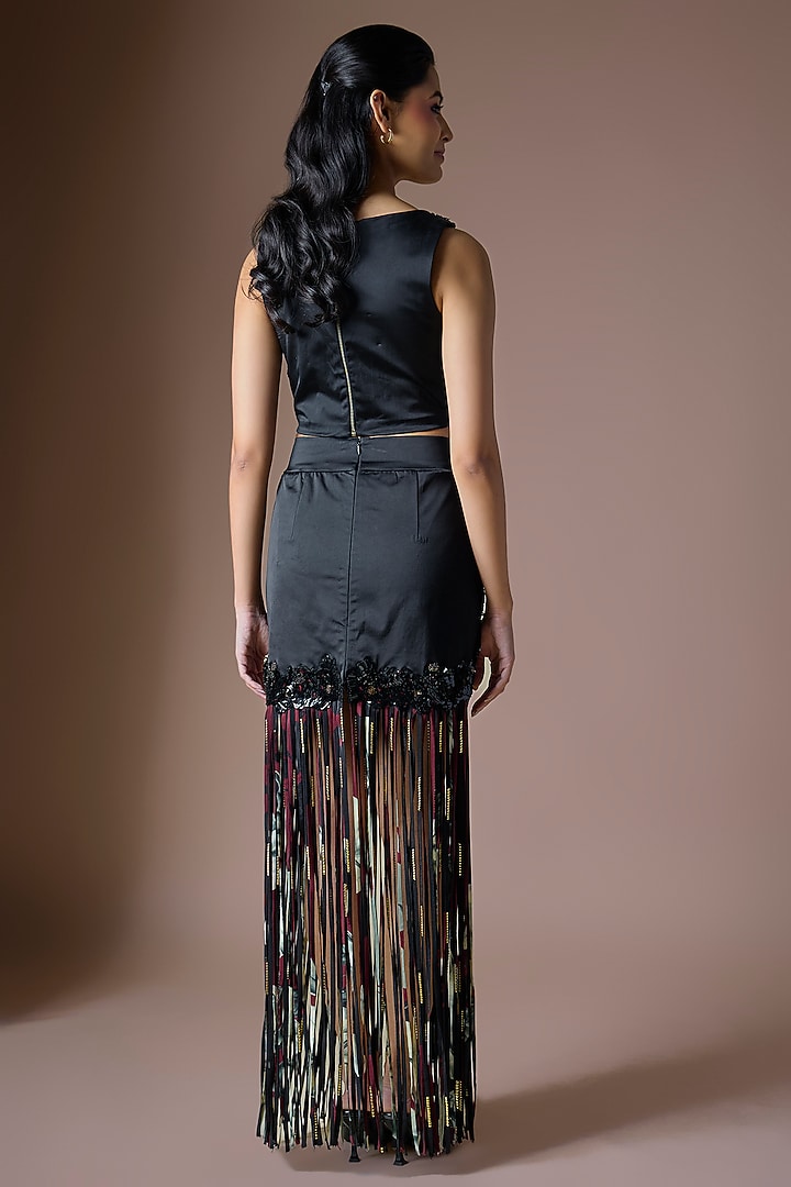 Black Crepe & Lycra Sequins Skirt Set by Nupur Kanoi at Pernia's Pop Up Shop