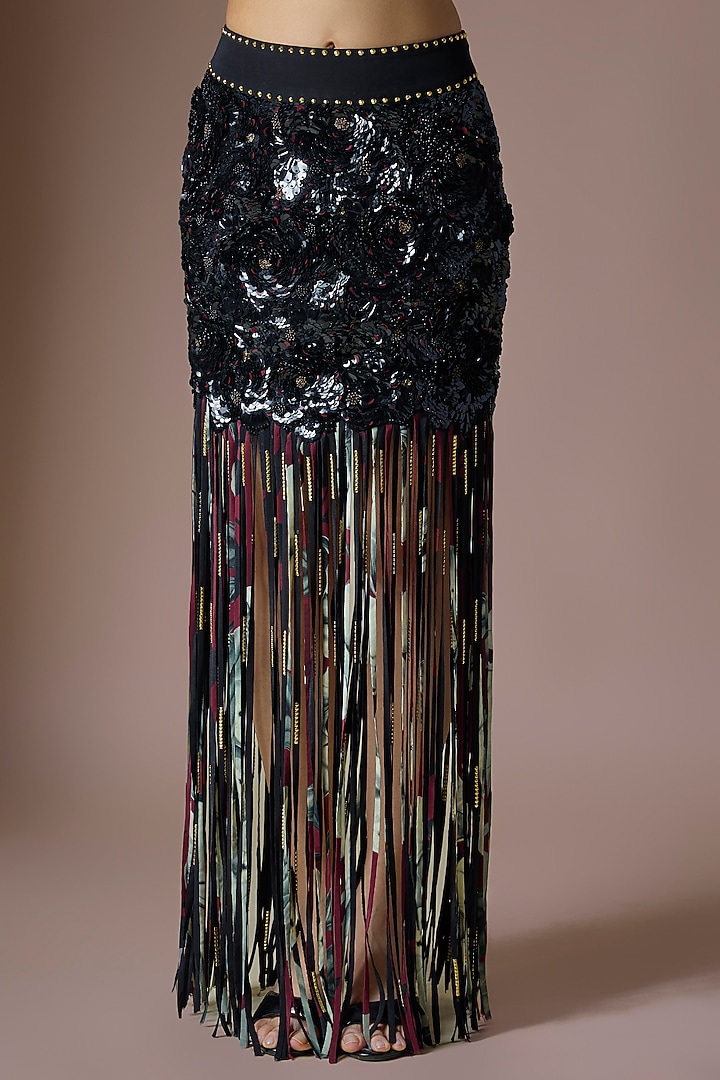 Black Crepe & Lycra Sequins Skirt Set by Nupur Kanoi at Pernia's Pop Up Shop