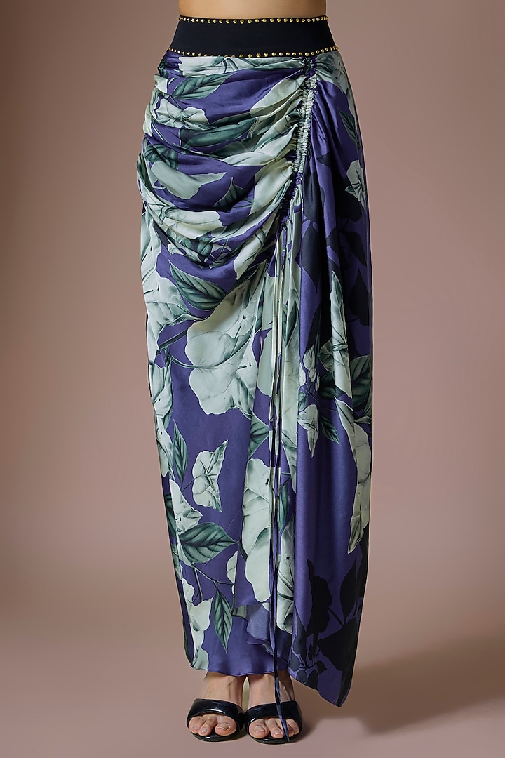 Navy Blue Crepe & Chiffon Printed Cape Set by Nupur Kanoi at Pernia's Pop Up Shop