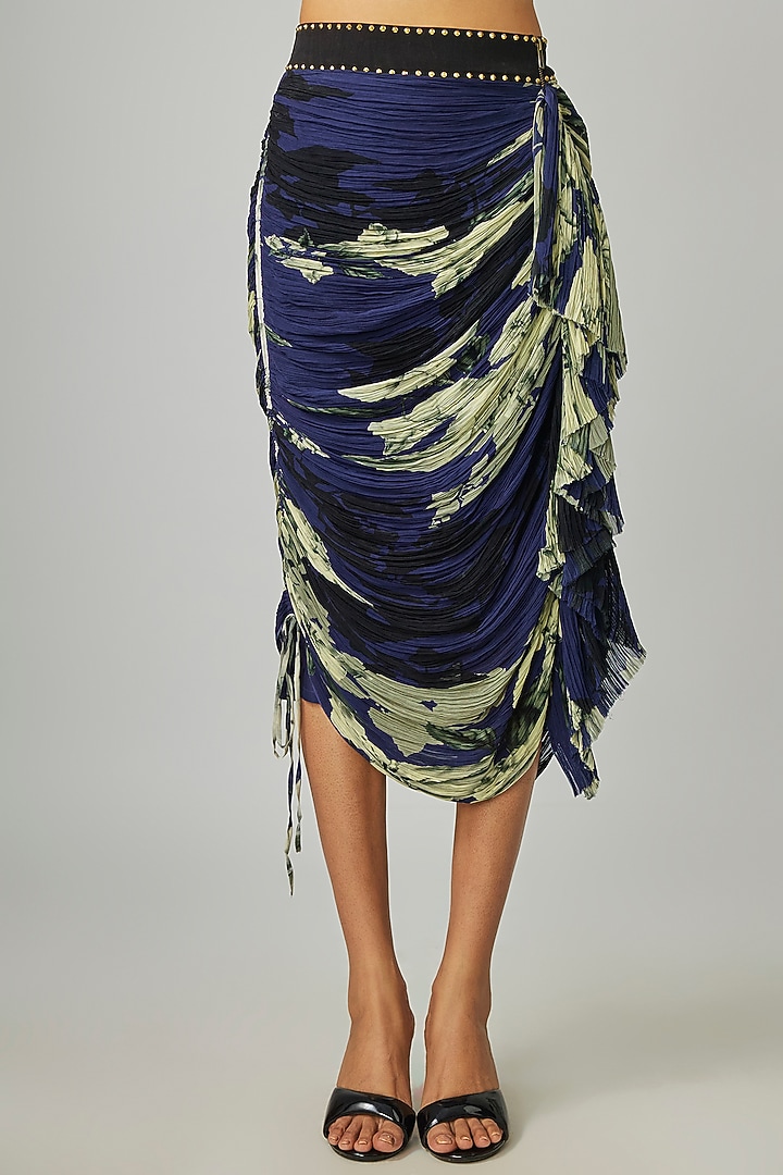 Navy Blue Chiffon & Crepe Printed Cape Set by Nupur Kanoi at Pernia's Pop Up Shop