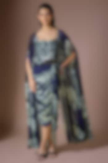 Navy Blue Chiffon Cape Set by Nupur Kanoi at Pernia's Pop Up Shop