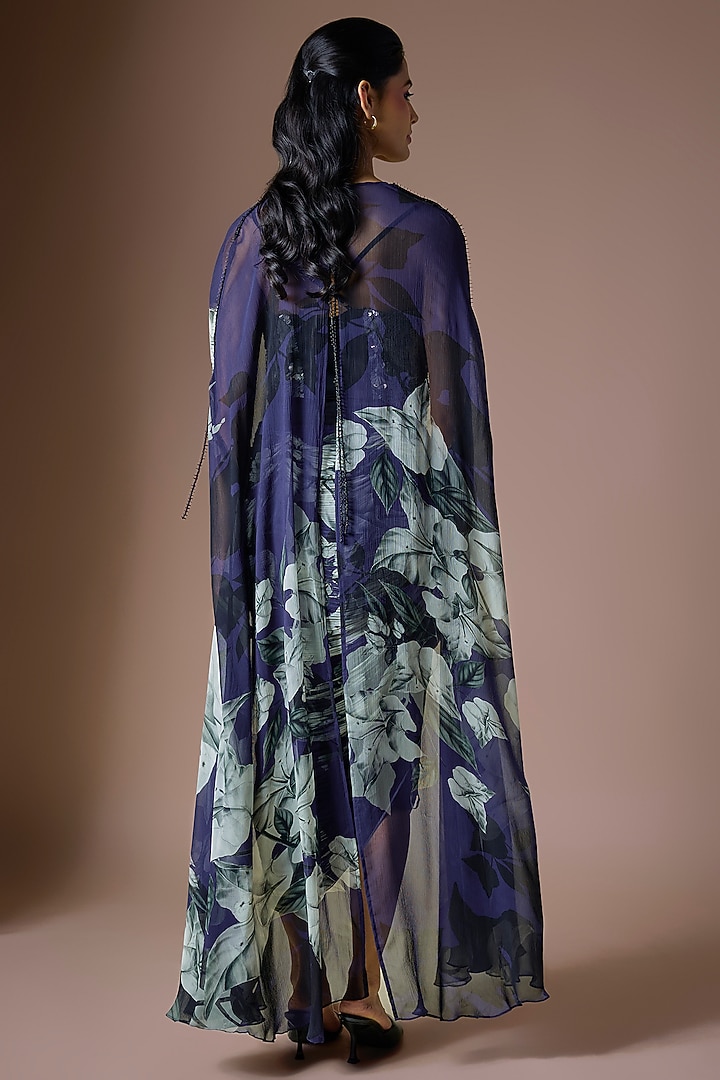 Navy Blue Chiffon Cape Set by Nupur Kanoi at Pernia's Pop Up Shop
