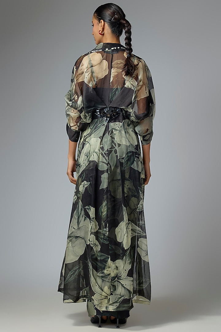 Black & Gold Organza Printed Jacket Set by Nupur Kanoi at Pernia's Pop Up Shop