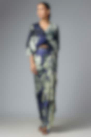 Blue Crepe & Satin Printed Skirt Set by Nupur Kanoi at Pernia's Pop Up Shop