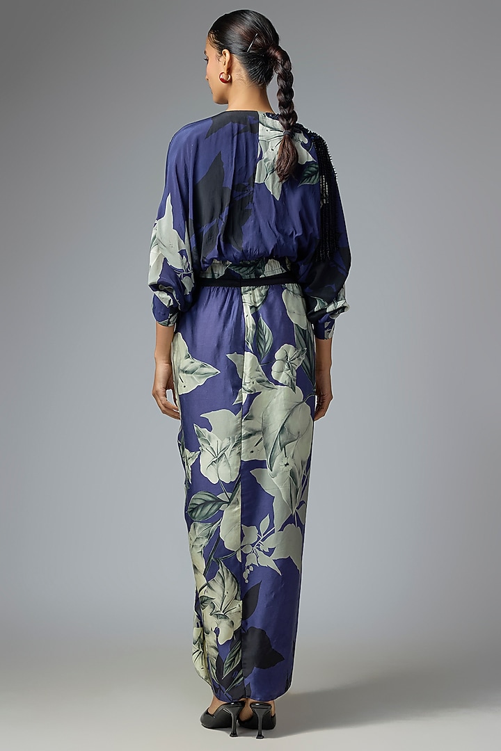 Blue Crepe & Satin Printed Skirt Set by Nupur Kanoi at Pernia's Pop Up Shop