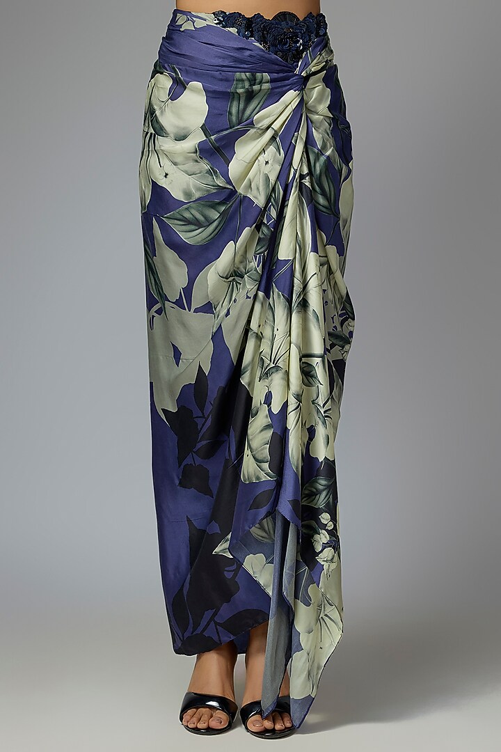 Blue Crepe & Satin Printed Skirt Set by Nupur Kanoi at Pernia's Pop Up Shop