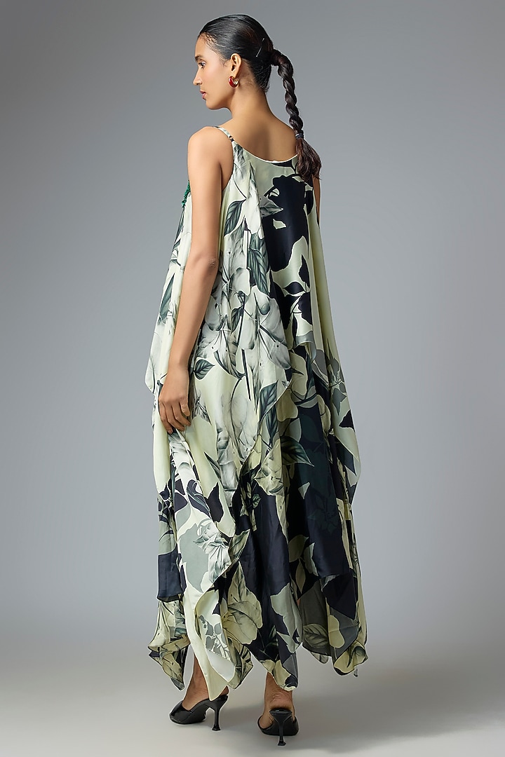 Off-White & Black Satin Printed Singlet Cocktail Dress by Nupur Kanoi at Pernia's Pop Up Shop