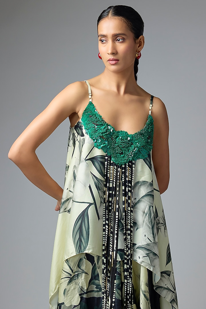 Off-White & Black Satin Printed Singlet Cocktail Dress by Nupur Kanoi at Pernia's Pop Up Shop