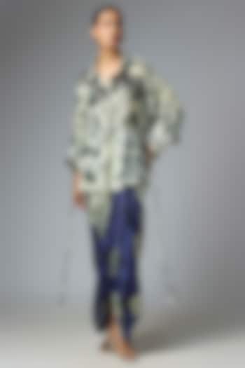 Blue Crepe & Satin Printed Skirt Set by Nupur Kanoi at Pernia's Pop Up Shop