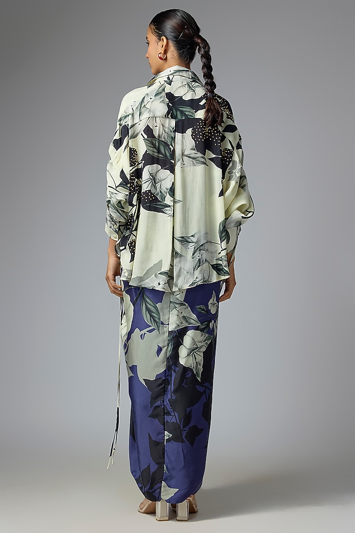 Blue Crepe & Satin Printed Skirt Set by Nupur Kanoi at Pernia's Pop Up Shop