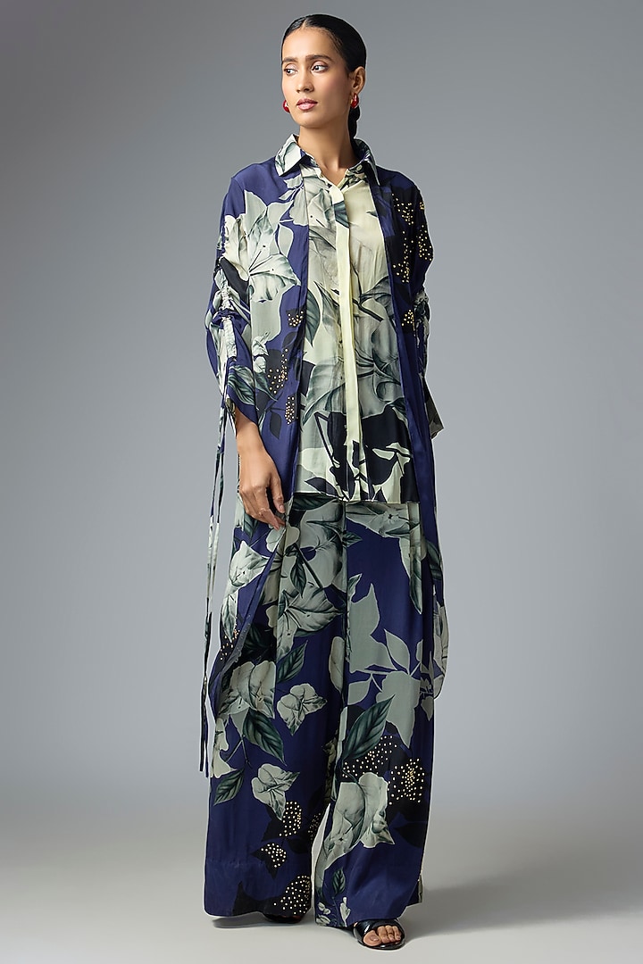 Blue & Off-White Crepe Printed Co-Ord Set by Nupur Kanoi at Pernia's Pop Up Shop