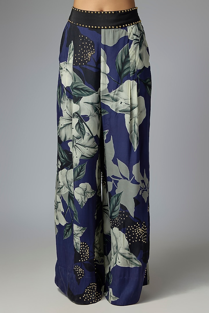 Blue & Off-White Crepe Printed Co-Ord Set by Nupur Kanoi at Pernia's Pop Up Shop
