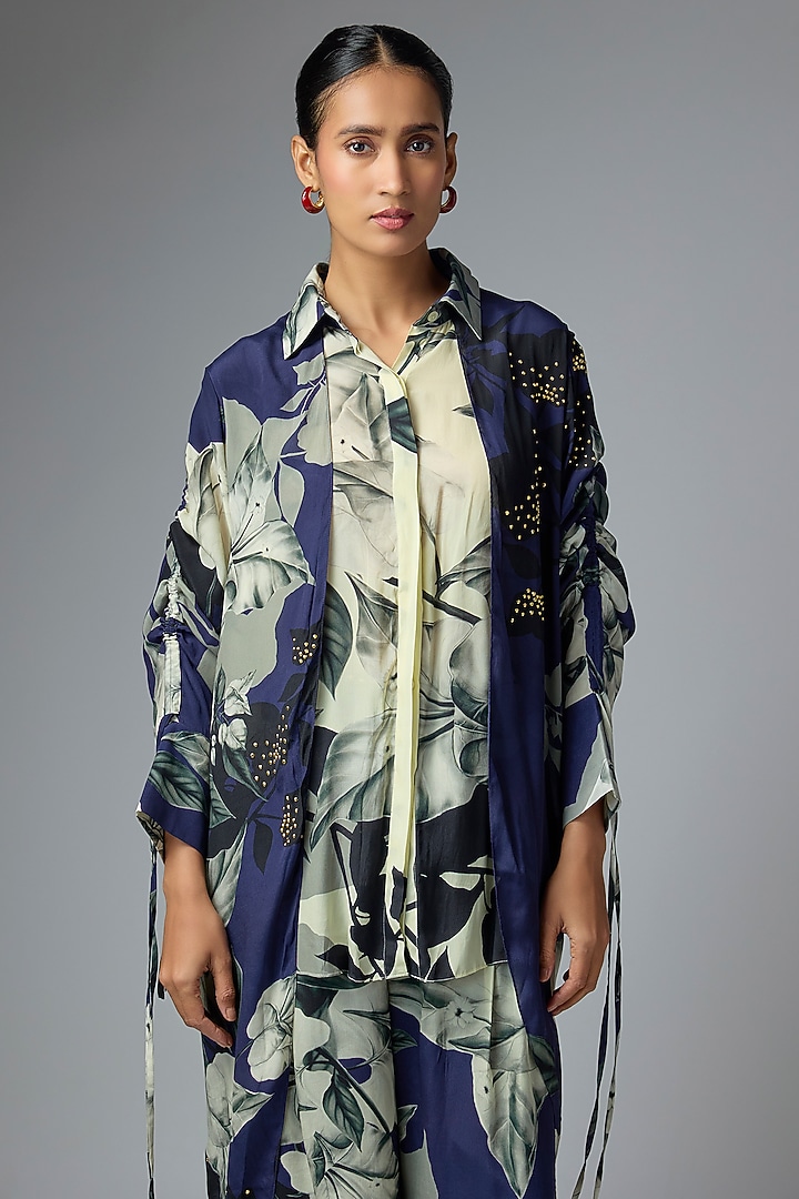 Blue & Off-White Crepe Printed Co-Ord Set by Nupur Kanoi at Pernia's Pop Up Shop