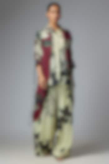 Burgundy & Off-White Crepe Printed Co-Ord Set by Nupur Kanoi at Pernia's Pop Up Shop