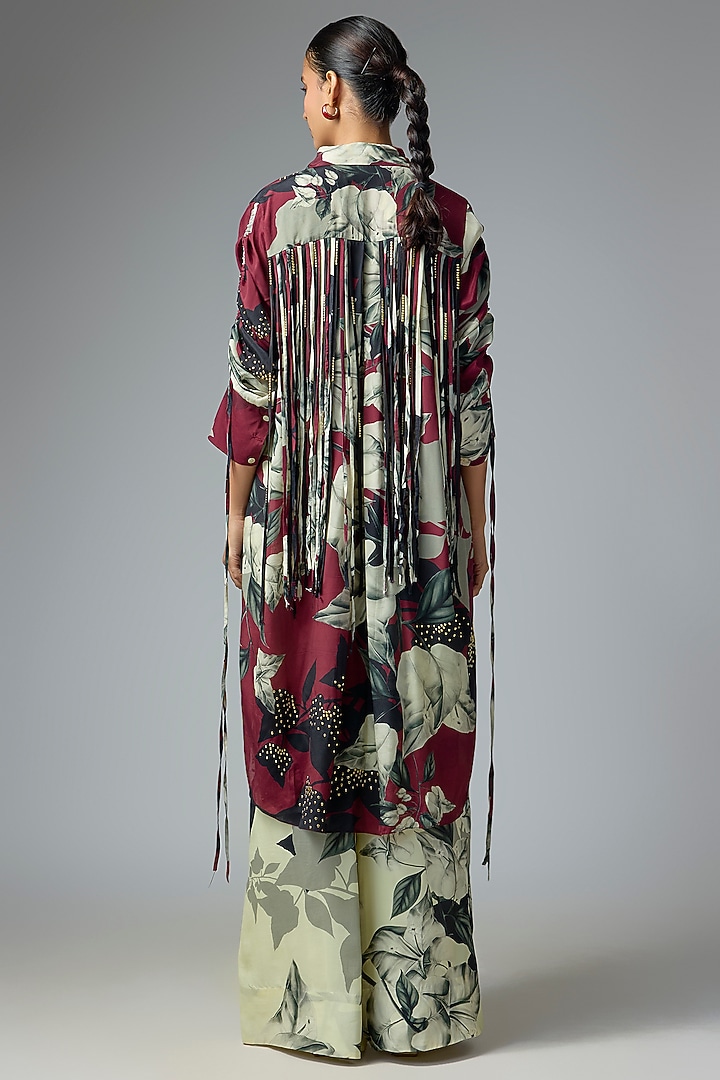 Burgundy & Off-White Crepe Printed Co-Ord Set by Nupur Kanoi at Pernia's Pop Up Shop