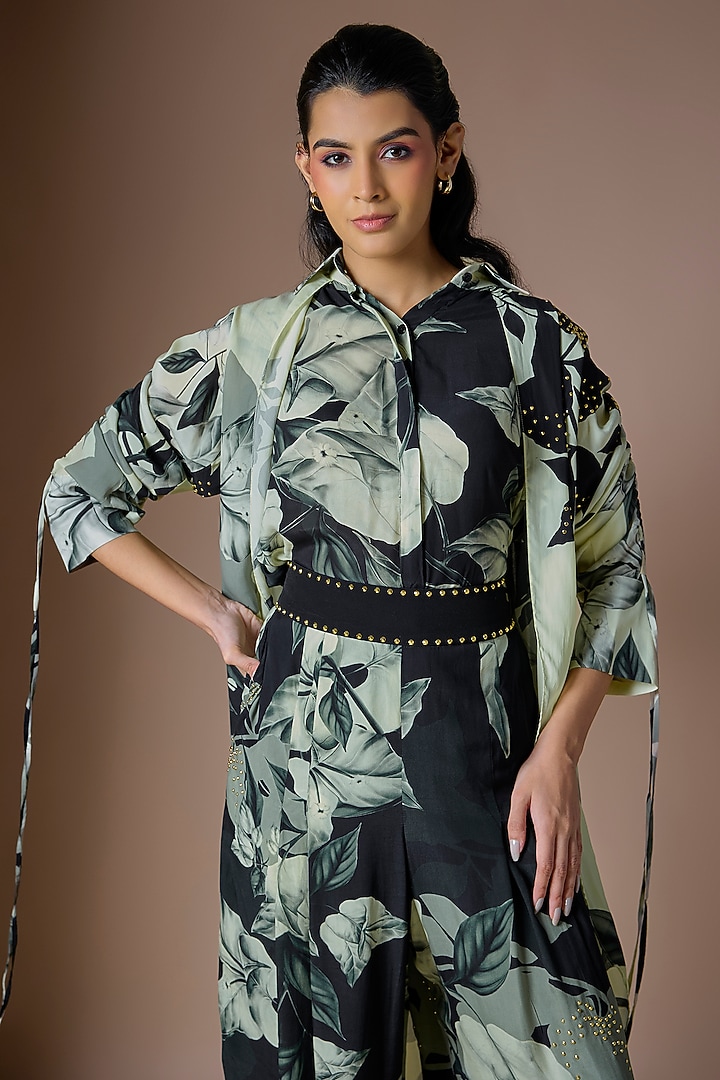 Off-White & Black Crepe Printed A-Line Pant Set by Nupur Kanoi at Pernia's Pop Up Shop