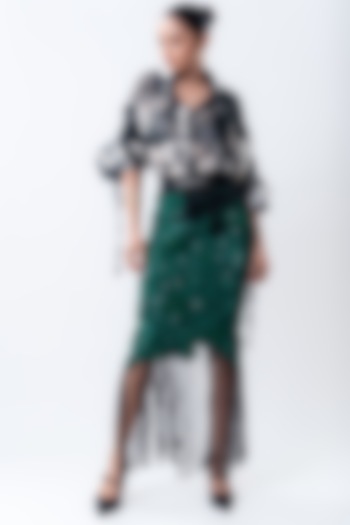 Green Crepe & Lycra Embroidered Skirt Set by Nupur Kanoi at Pernia's Pop Up Shop