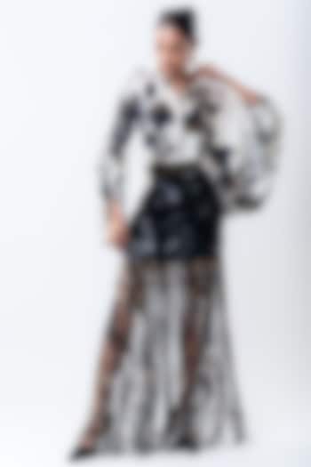 Black Crepe & Lycra Sequins Skirt Set by Nupur Kanoi at Pernia's Pop Up Shop