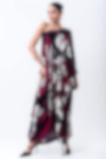 Burgundy Satin & Lycra Printed Cape Set by Nupur Kanoi at Pernia's Pop Up Shop