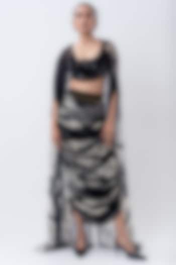 Black Chiffon & Lycra Printed Cape Set by Nupur Kanoi at Pernia's Pop Up Shop