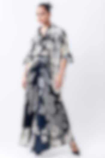 Black Crepe & Satin Printed Skirt Set by Nupur Kanoi at Pernia's Pop Up Shop