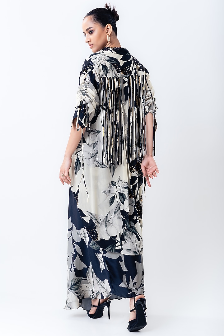 Black Crepe & Satin Printed Skirt Set by Nupur Kanoi at Pernia's Pop Up Shop