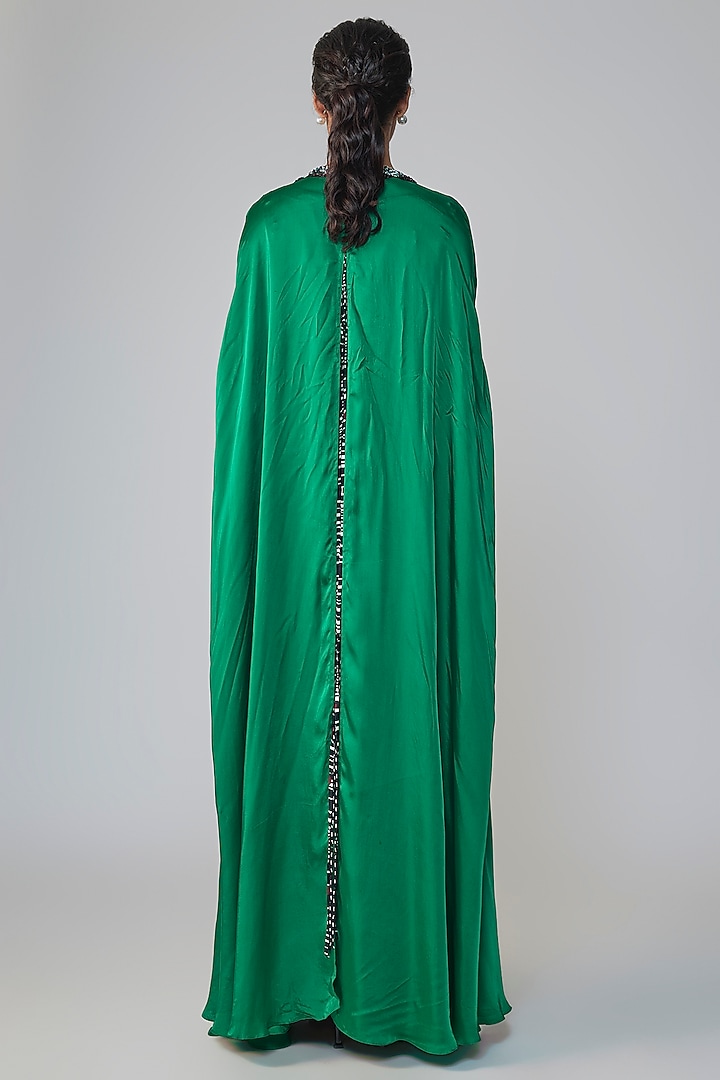 Emerald Green & Black Satin Embroidered Cape Set by Nupur Kanoi at Pernia's Pop Up Shop