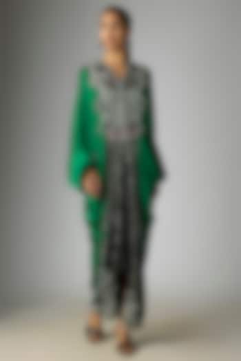 Emerald Green Satin Hand Embroidered Skirt Set by Nupur Kanoi at Pernia's Pop Up Shop