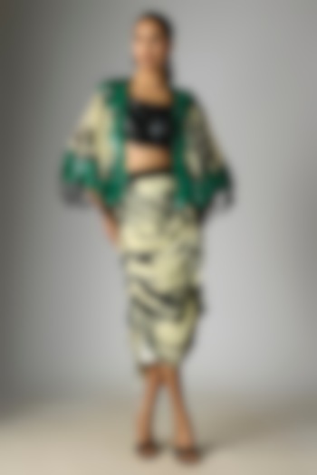 Off-White & Black Crepe Printed Frilled Skirt Set by Nupur Kanoi at Pernia's Pop Up Shop