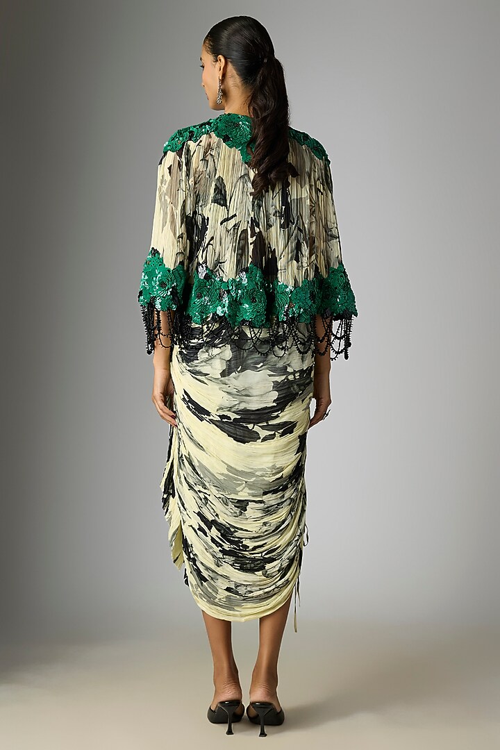 Off-White & Black Crepe Printed Frilled Skirt Set by Nupur Kanoi at Pernia's Pop Up Shop