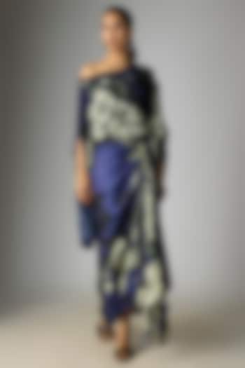 Navy Blue Crepe & Satin Printed Knotted Skirt Set by Nupur Kanoi at Pernia's Pop Up Shop
